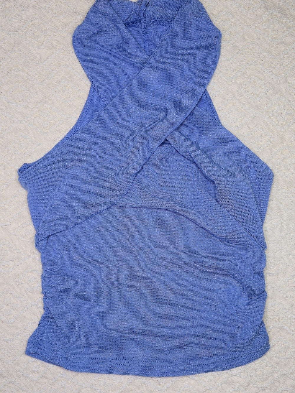 SHEIN Blue Cross Neck Halter Top Sparkly Metallic Ruched Crop Top Size M EU 38 U